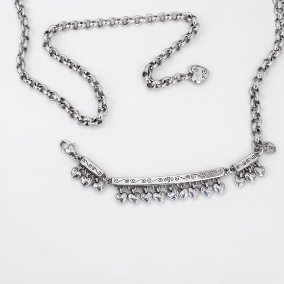 Brighton Rare Retired Skinny Chain Belt Dangling Hearts Silver Small 28 Inches
